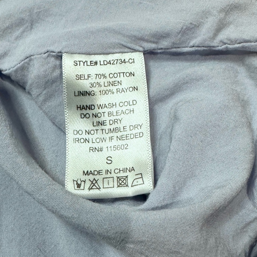 The Impeccable Pig Periwinkle Tie Front Linen Blend Mini Dress - Picture 8 of 11